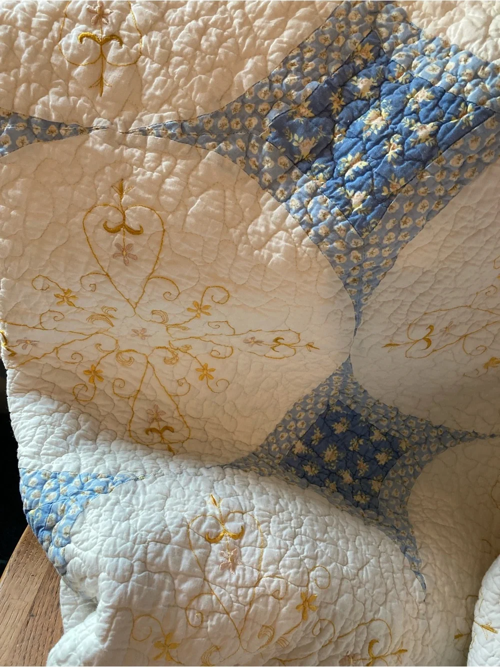 Blue & White Embroidered Patchwork Quilt Set